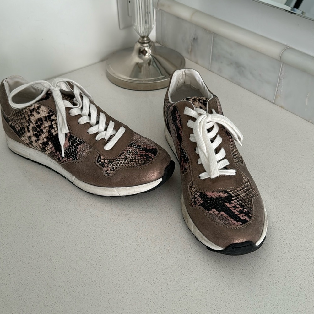 Purificacion Garcia snake print and shinny sneakers